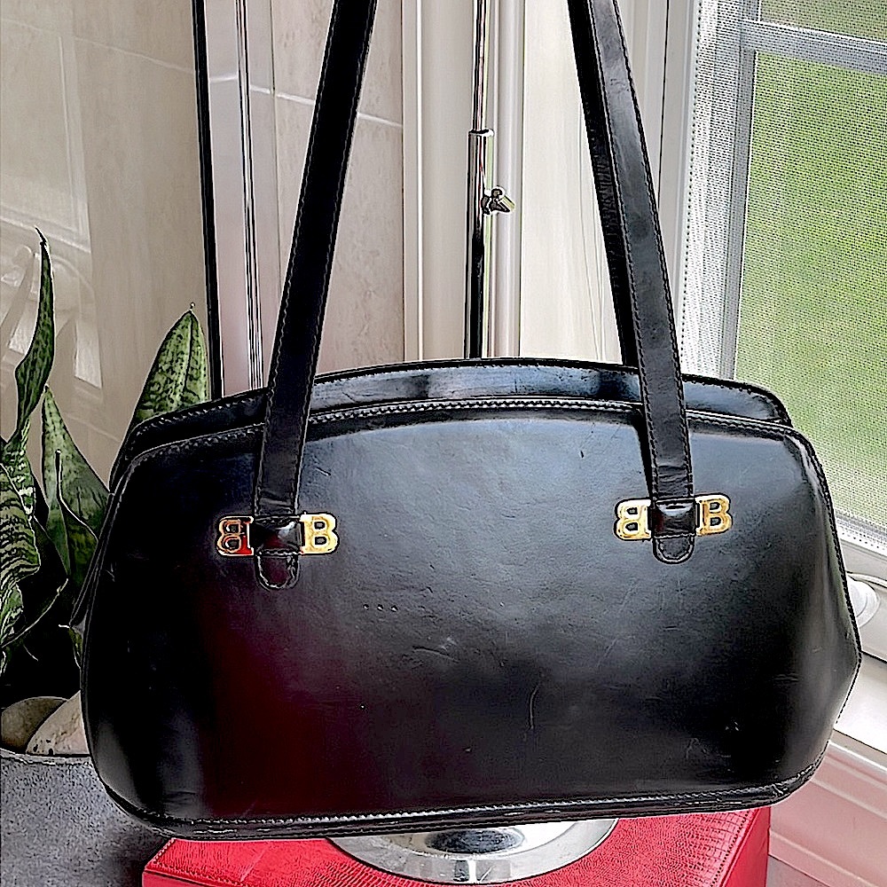 Bally vintage, black leather bag with gold BB logo - Picture 4 of 17
